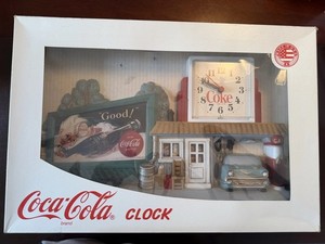Vintage 1990 Coca-Cola Wall Clock 3D RT 66 Gas Station Garage 57 Chevy Fill Stn.