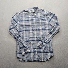 Old Navy Men's Medium Blue White Plaid Long Sleeve Slim Fit Button Down Shirt