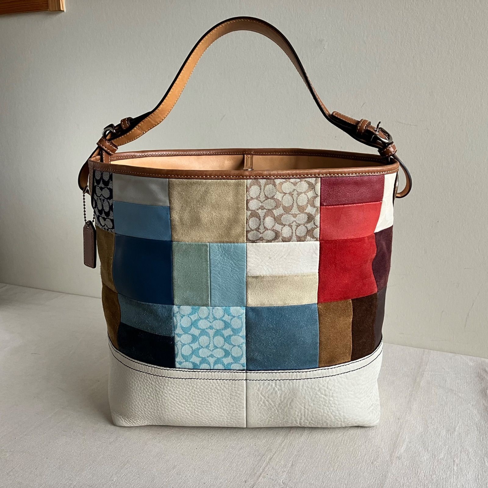 COACH Patchwork One Shoulder Bag Suede Canvas Lea… - image 4