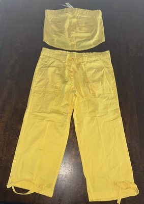 Gold Flava Yellow 2-Piece Set - Strapless Button Crop Top & Cropped Pants - NWT