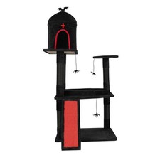 Gothic Cat Tree with Coffin Bed for Large Cats, Red  Black