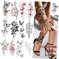 12 Sheets Beautiful Butterfly Flowers Temporary Tattoos For Women Feet Legs