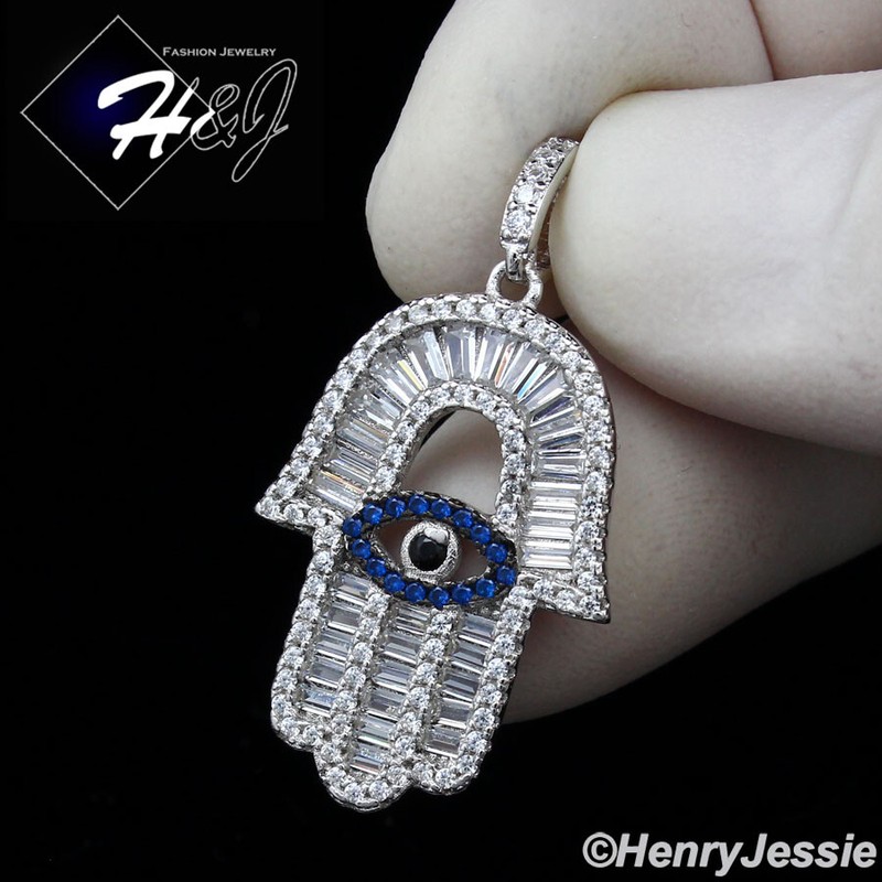 925 Sterling Silver Icy Bling Hamsa Hand Gold Plated/silver Pendant*sp360 - Product main view