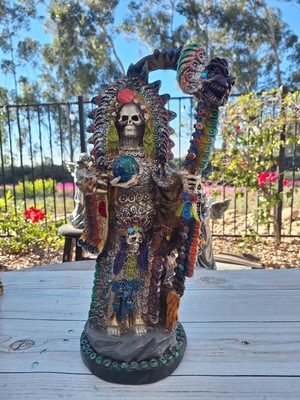 Santa Muerte Bendesida Azteca / Aztec Rainbow Gold 17'' Holy Death Grim Reaper