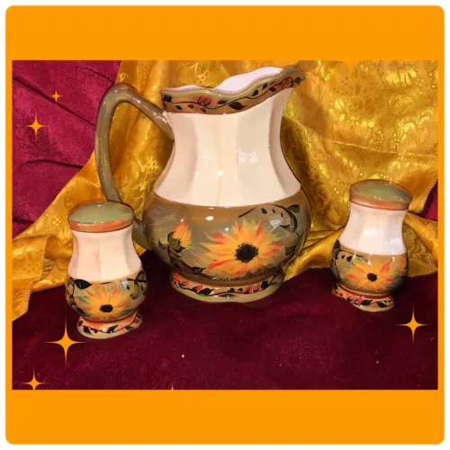 SUNFLOWER Pitcher Salt Pepper Margaret Le Van Design Certified International Set