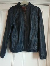 Timberland Leather Bomber Jacket Navy Blue Size L/12-14