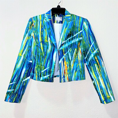 Pre-Owned! Alberto Makali Women's Open Cropped Padded Shoulder Blazer Size 4