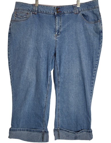 St. John's Bay Capri Jeans Women 20 W Blue Denim High Rise Stretch Cuffed  Hem | eBay