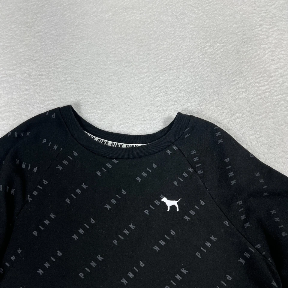 VICTORIAS SECRET VS РОЗОВЫЙ ТОЛСТОВКА ЖЕНЩИН S ЧЕРНЫЙ ПЕЧАТЬCREWNECK СОБАКА ЛОГОТИП ЭКИПАЖА - Изображение 2 из 4