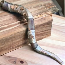 LION of JUDAH Israel 30" SILVER Plate SHOFAR Kudu Horn Trumpet Hebrew chofar