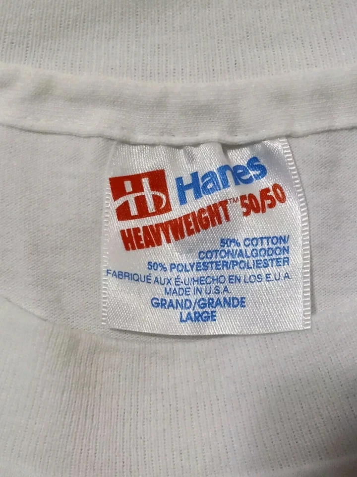 Camiseta De Colección Hanes 50 Poliéster 50 Algodón Años 90 Promo Talla XXL Puntada Única Foto 3 de 4