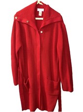Jones New York NY Red Sz XL 100 Cotton Long Cardigan Sweater Sz XL EUC Pockets