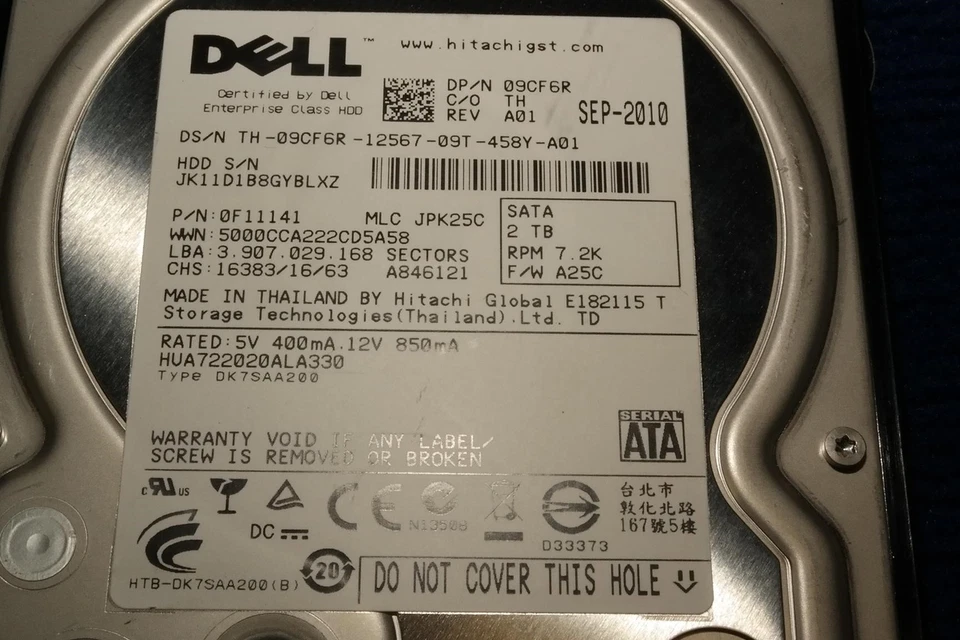 DELL 9CF6R 0F11141 EQUALLOGIC 0948612-01 2TB 7.2K 7200RPM 3.5" SATA HDD W/ TRAY - Image 3 of 4