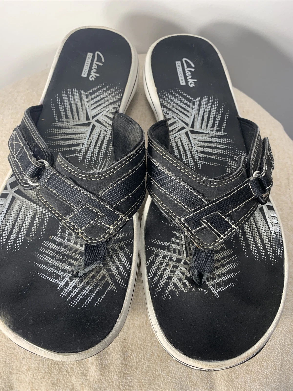 Infradito Clarks donna nero gancio e passante Cloudsteppers morbido piatto taglia 9