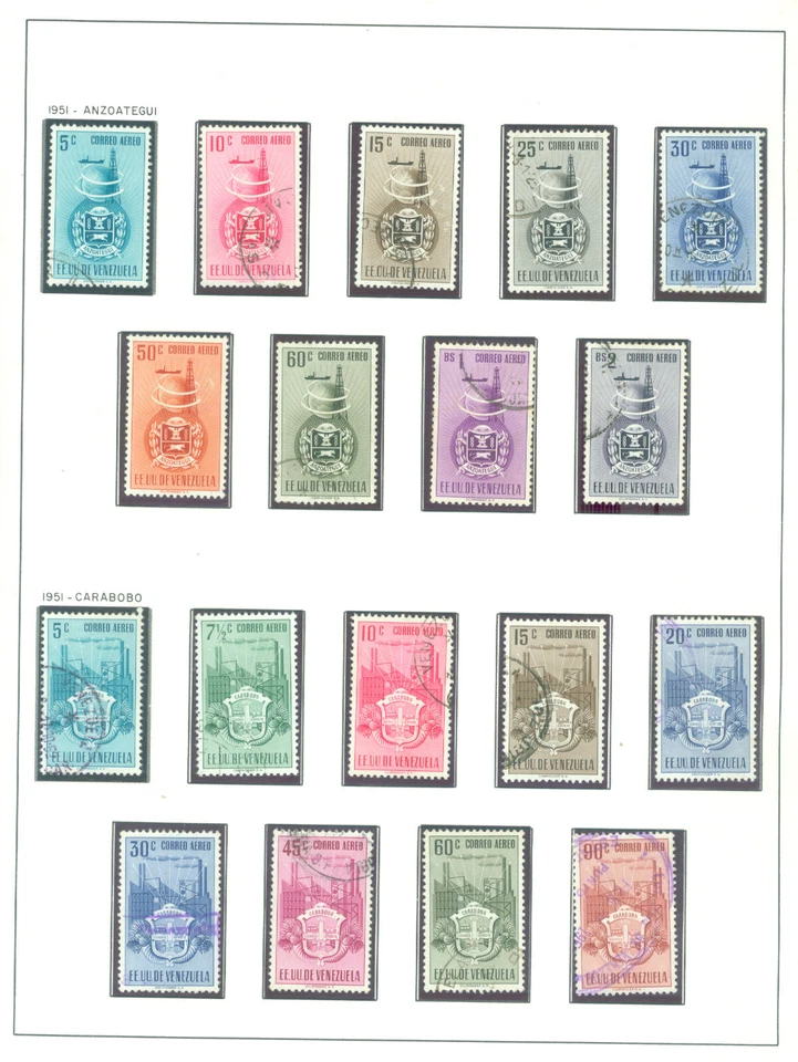 VENEZUELA 1951-54 Coat of Arms - complete issue - Sc# 464-631, C338-553 used VF - Image 3 of 4