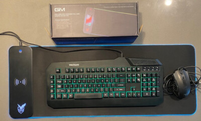 Gaming Bundle - Black web Keyboard, Wireless Charging LED Game Pad, & T7 Mouse