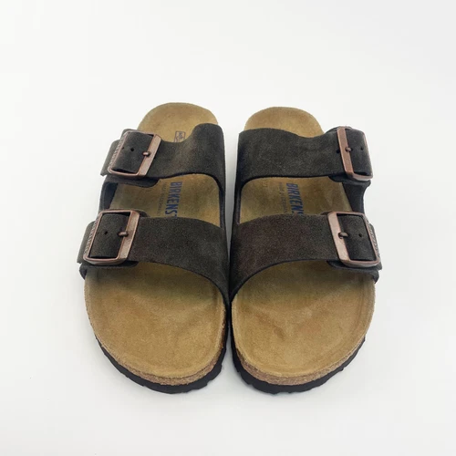 Sandalias Birkenstock Arizona Mocha Gamuza Cuero Plantilla Suave Unisex Zapatos Anchos - Imagen 4 de 10