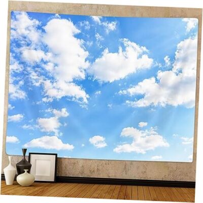 Light Blue Wall Decor Tapestry Blue Sky White Clouds Natural 60L'' x 40W''