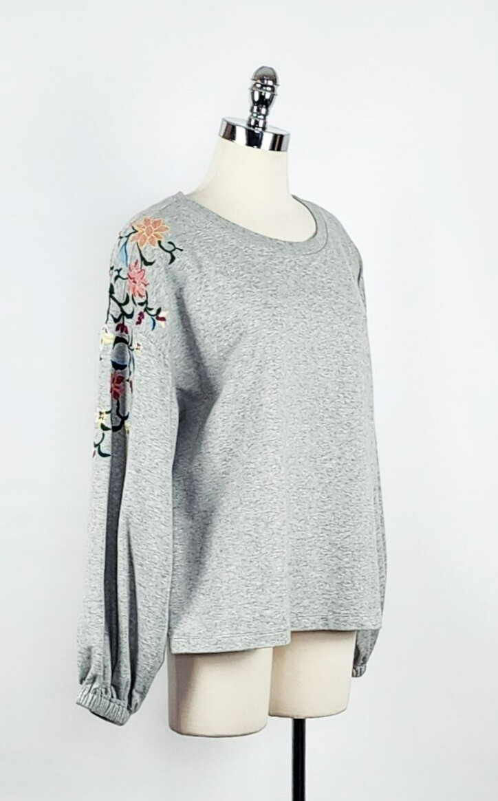 A New Approach Grey Embroidered Balloon Sleve Knit Top Women's XL