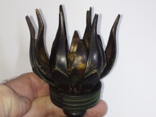 Antique Bronze Candle Holder Opens and Folds as Lotus Flower Tortoise Base 11 cm - Picture 10 of 15