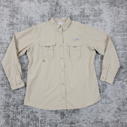 Columbia PFG Shirt Womens Large Beige Performance Fishing Hike Camp Omni Shade