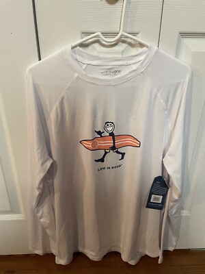 New  Life is Good  Men's Long Sleeve Shirt Guy with Surf Board