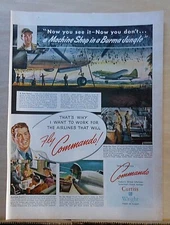 1945 magazine ad for Curtiss Wright - Commando plane, Burma Jungle machine shop