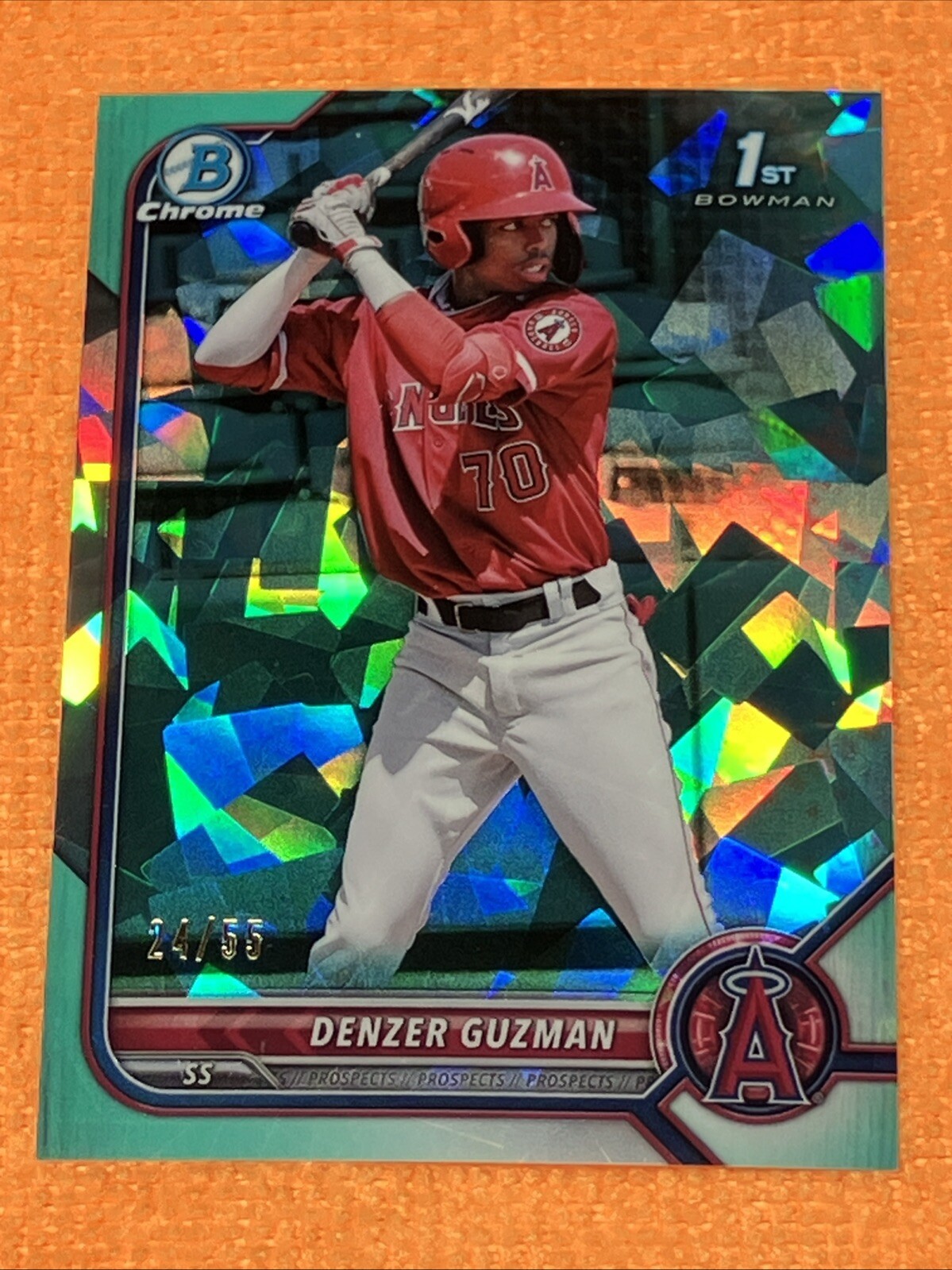 /55 Denzer Guzman 1st 2022 Bowman Sapphire #BCP-138 Chrome AQUA REFRACTOR Angels
