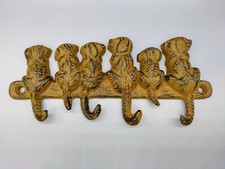 Vintage Dog Key Hook Rack 6 Sitting Dogs Cast Iron Rustic Farmhouse Brown Finish