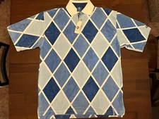 NWT Bare Fox Mulit Blue Diamond Pattern Polo Shirt Size Adult XL Oversized