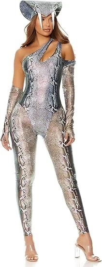 Disfraz de Reptil Metálico - Conjunto de 3 Piezas - Sexy Diseño de Serpiente - Nuevo S-M Foto 2 de 4