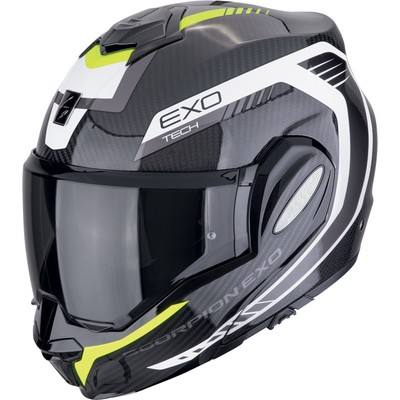 Motorcycle Flip Up Helmet L - Scorpion EXO-Tech Evo Carbon Cosy Black Fluo Yellow