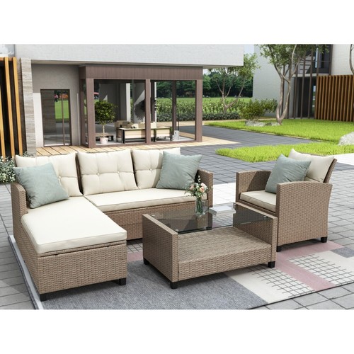 Outdoor, Patio Furniture Sets, 4 Piece Conversation Set Beige 4Piece