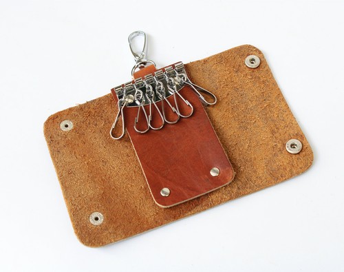Handmade Leather 6 Hook Snap Button Large Capacity Key Holder Key Case for Men - Picture 6 of 10