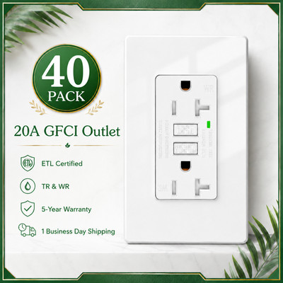 20AMP GFCI Outlet Receptacle Tamper Resistant - ETL Listed,White GFI TR WR 40PCS