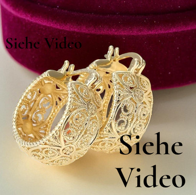 Luxus Damen Creole 14K vergoldet Indischen Style Blumen Vintage Muster  Robust