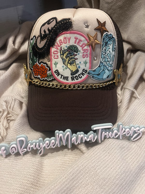 Cowboy Tears On The Rocks Unique Western Style Trucker Hat Handmade 