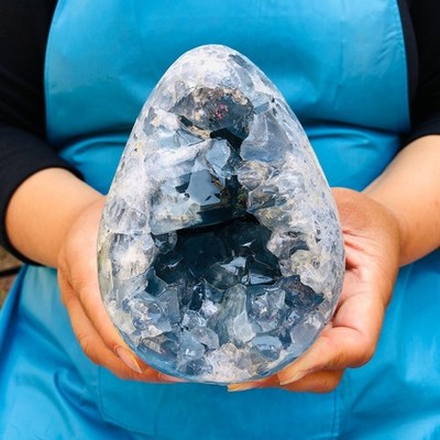 4.13LB Natural Blue Celestite Geode Quartz Crystal Mineral Specimen Healing