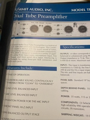 MODEL TPA-200A Product SPEC sheets SUMMIT AUDIO INC vintage & Original Manuals