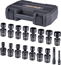 3/8" Shallow Universal Wobble Socket, Impact Swivel Socket Set, 17pcs,... 