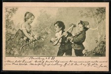 Künstler-AK Hermann Torggler: Zwei Jungen bringen einem Mädchen ein Ständchen 