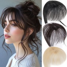 Human Hair Topper for Women, 360  3D Cover, Realistic Scalp Hairpiece Clip Bangs