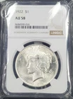 1922-P $1 Silver Peace Dollar - NGC Graded AU 58