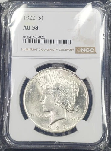 1922-P $1 Silver Peace Dollar - NGC Graded AU 58