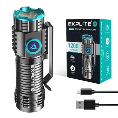 LED Mini Flashlight Rechargeable Dual Power USB-C, Compact, Super Bright, Mag...