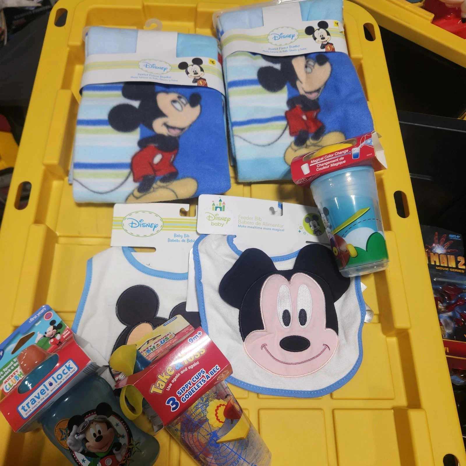 Disney Baby Mickey Mouse Lot Blanket, Bib,bottle H73