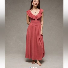 AMERICAN EAGLE WOMENS SUNCHASER DROP WAIST SMOCKED MIDI DRESS LARGE