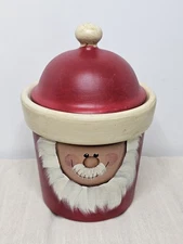 Christmas Santa Hand Painted Crock With Lid
