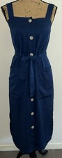 DOTTI Womens Sz 8 Shirt Tank dress Full Button Pockets Midi Belt Sheen VGC