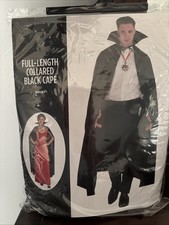 Brand New Long Collared  CAPE  Black Vampire Halloween Costume Unisex